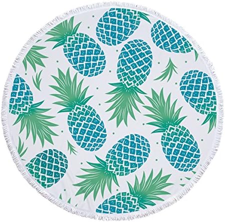 Utopone Large Round Beach Towels Microfiber Pineapple with Tassels Soft Water Absorbent Multi-Purpose Circle Beach Throw Blanket for Adults, Tiffany Blue(59 Inch)