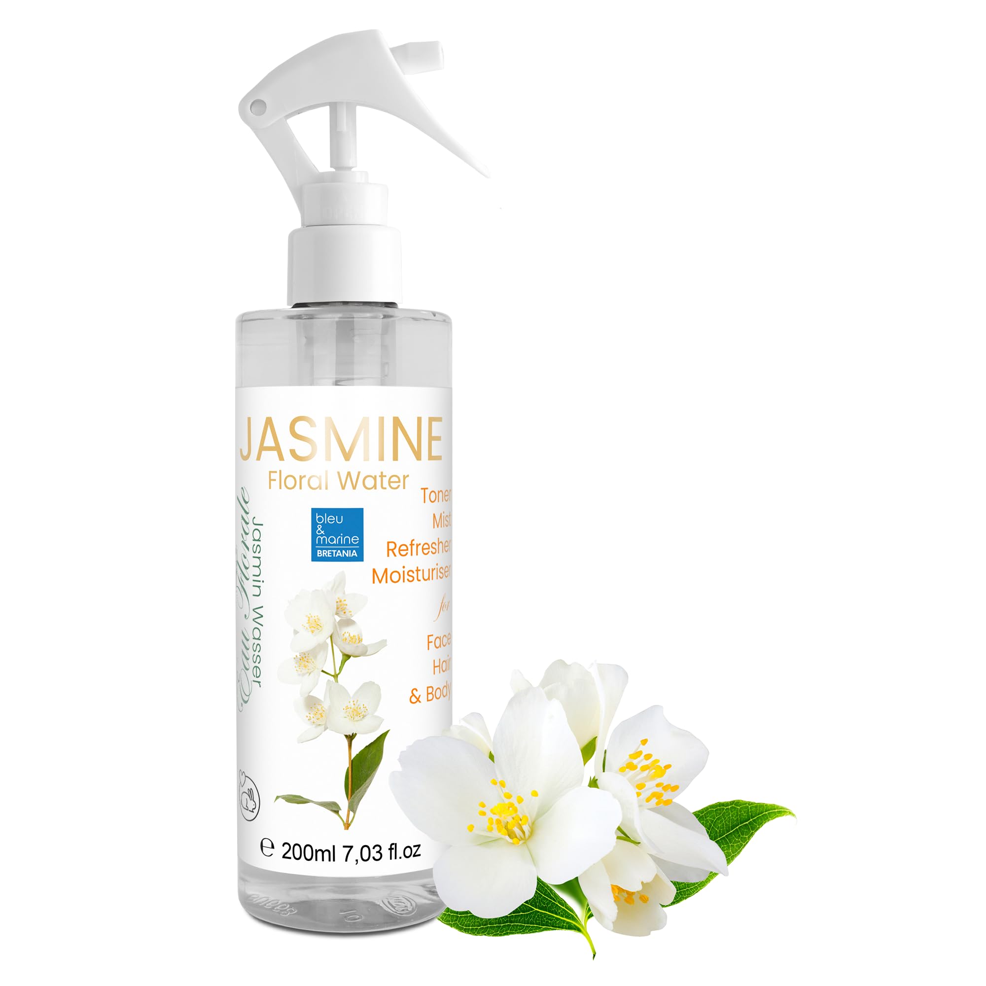 bleu & marine Bretania - 100% Natural Jasmine Hydrosol Floral Water | Anti-Aging | Skin Hydrating | Healing & Antiseptic | Ideal for Facial Toner, Body Spray, Makeup Remover, 200 Milliliters