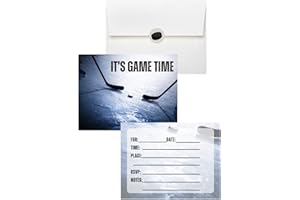 LM STUDIOZ Hockey party invitations with envelopes and stickers (10) pack 30 pcs total, Fill-in Invitations, Kids Birthday pa