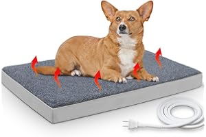 PAIGTEK Outdoor Heating Pad，Orthopedic Foam Outdoor Heating Pet Bed for Small, Medium, Large and Dogs/Cats - Auto Temperature Control Outdoor Heated Pet Pad. (Medium, Grey)