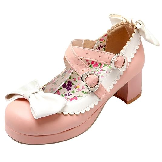 Artfaerie Damen Süße Lolita Cosplay Rockabilly Schuhe Mary Jane Chunky Heels Pumps mit Blockabsatz und Schleife 5cm Absatz