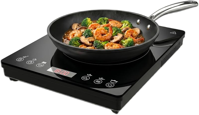 Einzel Induktionskochfeld Full Magma Slim Pure. 2000 W Leistung, 9 Anpassbare Leistungsstufen, intuitives Touch-Display, Integrierter Timer, Robustes und sehr Pflegeleichtes Glasdesign