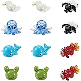 Spritewelry 12 Pcs Animal Glass Lampwork Bead Sheep Goose Goldfish Octopus Frog Glass Bead Handmade Bumpy Lampwork Bead Strands for Women DIY Keychain Friendship Bracelet Jewelry Making