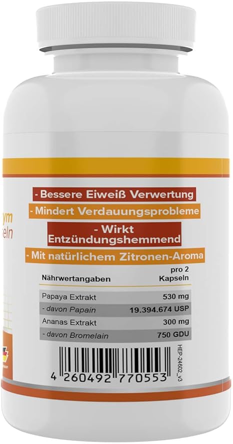 Health Ananas Papaya Kapseln 120 Enzym Kapseln Mit Naturlichen Verdauungsenzymen Aus Bromelain Und Papain Made In Germany Amazon De Drogerie Korperpflege