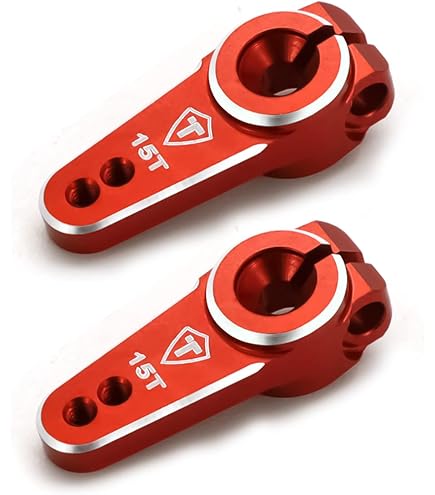 Aluminum Servo Arm Horns (15T) For ES08MA II Servo - 2PCS (Black & Red), Upgrade Parts For Axial SCX24