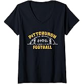 Womens Pittsburgh Football | End Zone Game Day Distressed Vintage V-Neck T-Shirt
