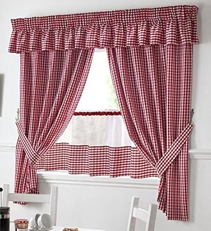 Amazon Com Red And White Gingham Kitchen Curtains 46 X54 Pelmet