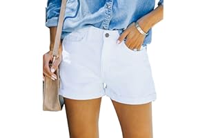 Magritta Denim Shorts for Women Mid Waisted Folded Hem Ripped Jean Shorts