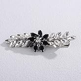 Teyglen Sparkly Rhinestone Hair Clips with Black Flower Crystal Bride Wedding Hair Barrettes Small Crystal Hairpins Docorative Hair Jewelry for Women Wedding Party Prom (Silver-black)