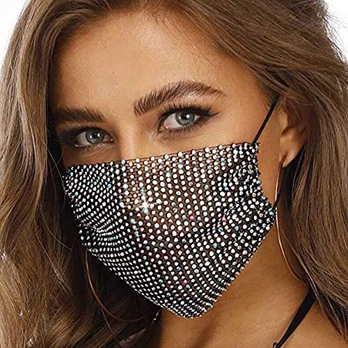 Sparkly Rhinestone Mesh Face Mask Covering Halloween Glitter Face Masks