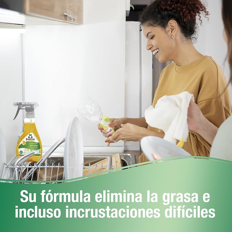 Spray Lavavajillas Naranja Pack 8x300ml - Limpiador Desengrasante con Extractos Naturales - Elimina Grasa e Incrustaciones