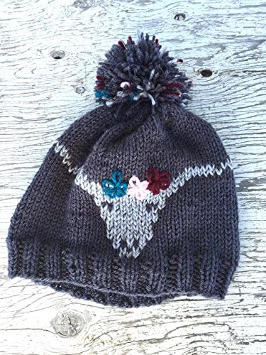 LONGHORN SKULL, BULL Skull Hats, Flower Skull, Steer Skull, Hand Knit Hat,
