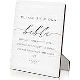 IRTAGANNY Bible Guest Book Sign, Wedding Shower Decorations, Please Sign Our Bible Wooden Stand Sign 5"X7", Wedding Signs for Ceremony and Reception Table Decor Decorations (5x7 Inch)