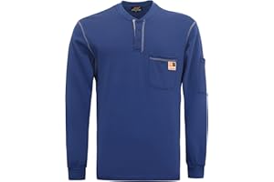 KONRECO FR Shirts for Men Long Sleeve Henley 7oz 100% Cotton FRC Clothing Welding Shirt