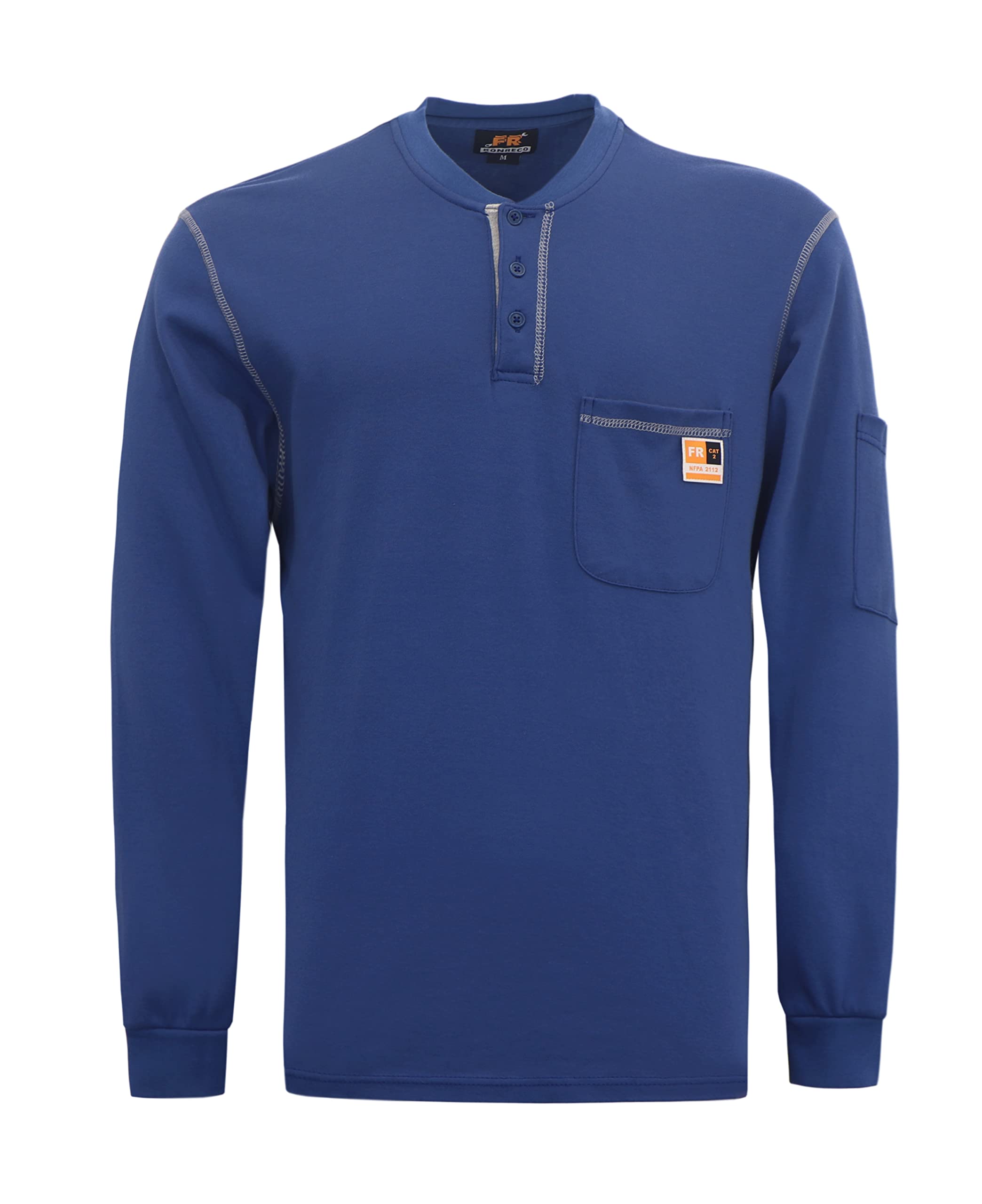 KONRECO FR Shirts for Men Long Sleeve Henley 7oz 100% Cotton FRC Clothing Welding Shirt Royal Blue Image