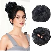 YTBYT 35g Medium-Thick Messy Bun Hair Piece Wavy Curly Synthetic Chignon Scrunchie Ponytail Extension for Women (1B# Natural Black)
