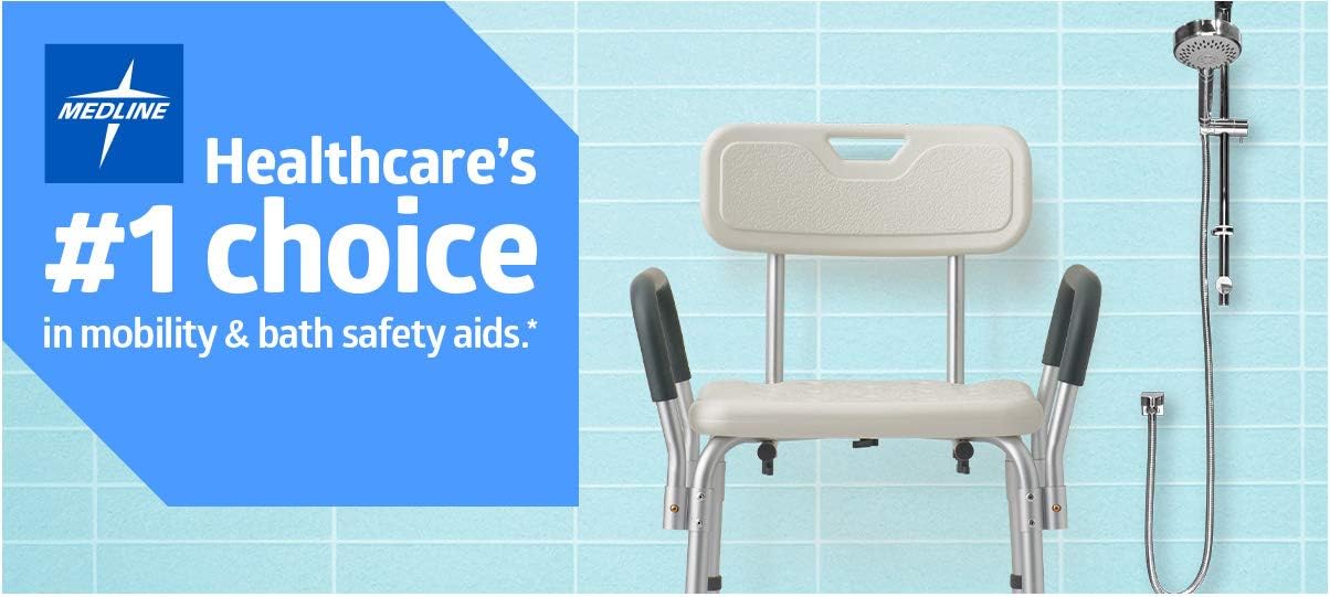 Medline Shower Chair Bath Seat with Padded Armrests and Back, Supports up to 350 lbs, White: Health & Personal Care