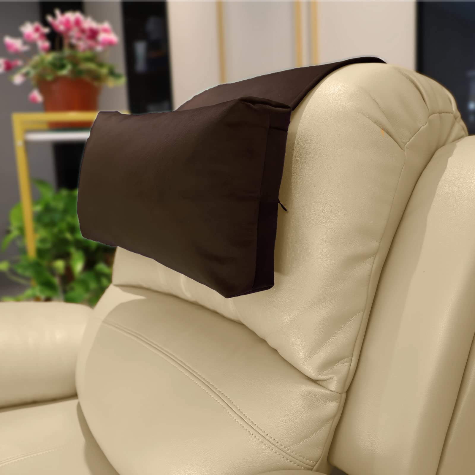 Photo 1 of AmazeCov Headrest Pillow with Pearl Cotton Filling - Non-Slip Headrest Cushion for Recliners, Sofas and Loveseats (Chocolate)
