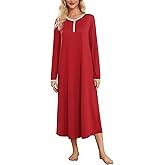 ENJOYNIGHT Womens Long Sleeve Nightgown V Neck Lounge Nightshirt Button Down Sleep Dress with Pockets