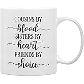 QASHWEY Cousins by Blood Sisters by Heart Friends by Choice Coffee Mug, CousinGifts, Cousin Gifts for Women, Birthday Christmas Gifts for Cousins Women Coffee Cups Ceramic 11oz, Cousin Tea Cup