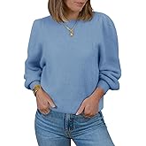 Saodimallsu Womens Puff Long Sleeve Sweaters Fall Crew Neck Cozy Soft Knit Loose Casual Pullover Tops