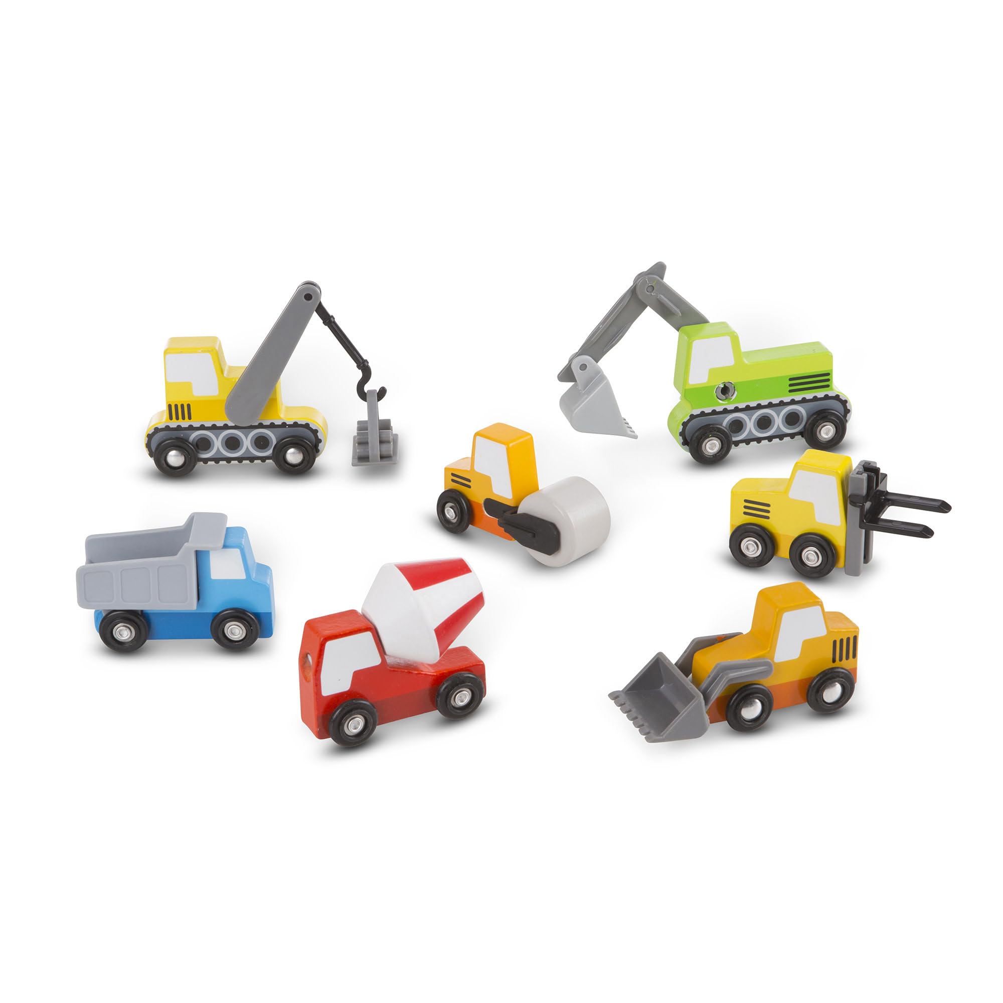 Melissa & Doug Wooden Construction Site Vehicles with Wooden Storage Tray (8 pcs) - Vehicle Toys, Cars for Toddlers and Kids Ages 3+ Image