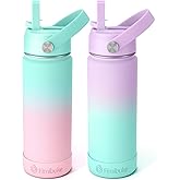 Fimibuke Kids Insulated Water Bottle - 18oz BPA-FREE 18/8 Stainless Steel Kid Cup with Straw Travel Tumbler Leak Proof Double Wall Vacuum Toddler Water Bottle for School Boy Girl(2 Pack, Candy/Bubble)