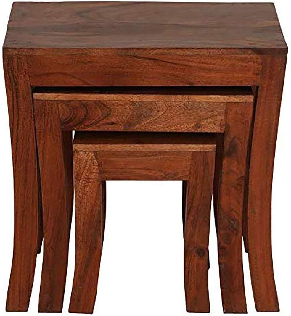 Corazzin Furniture Sheesham Wood Side Table Set of 3 Nesting Bedside End Table for Living Room (Honey Finish)