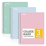 SUNEE Spiral Notebooks, 3 Pack, 1-Subject, College