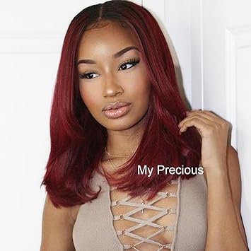 My Precious Bob Wig Two Tone Black To Burgundy Short Bob Cut Lace