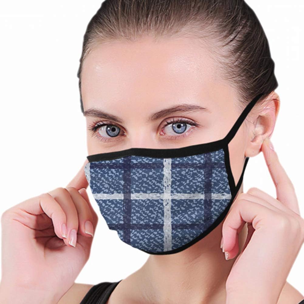 Jeans Tattersall Windowpane Plaid Denim Abstract Men Dustproof Washable Reusable Mouth Cover Mask Respirator Germ Protective Safety Warm Windproof Mask