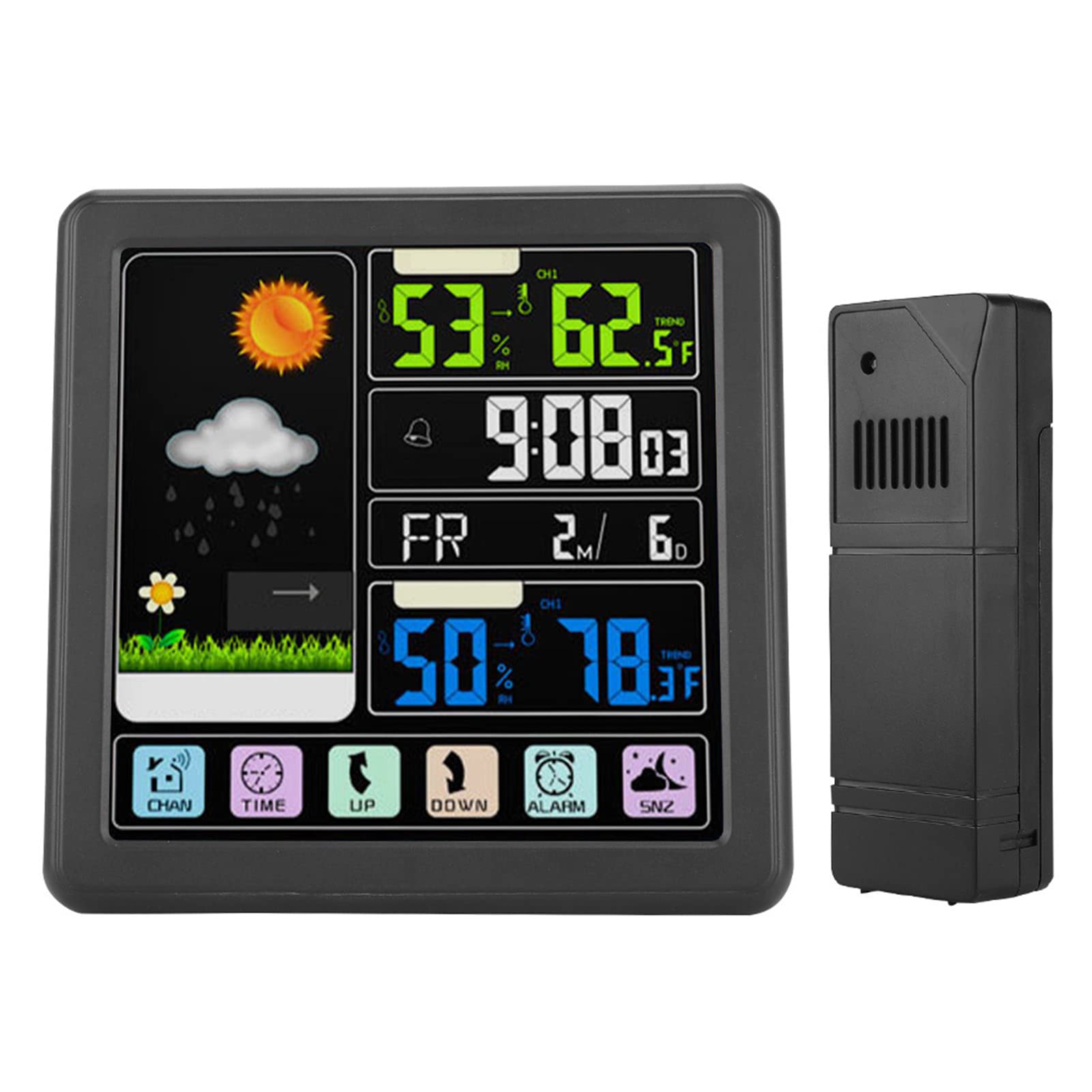 VBESTLIFE Wireless Weather Station, TS-3310 Color LCD Full Touch Screen Indoor Outdoor Thermometer Hygrometer Weather Forecast Station with Alarm Clock (black)