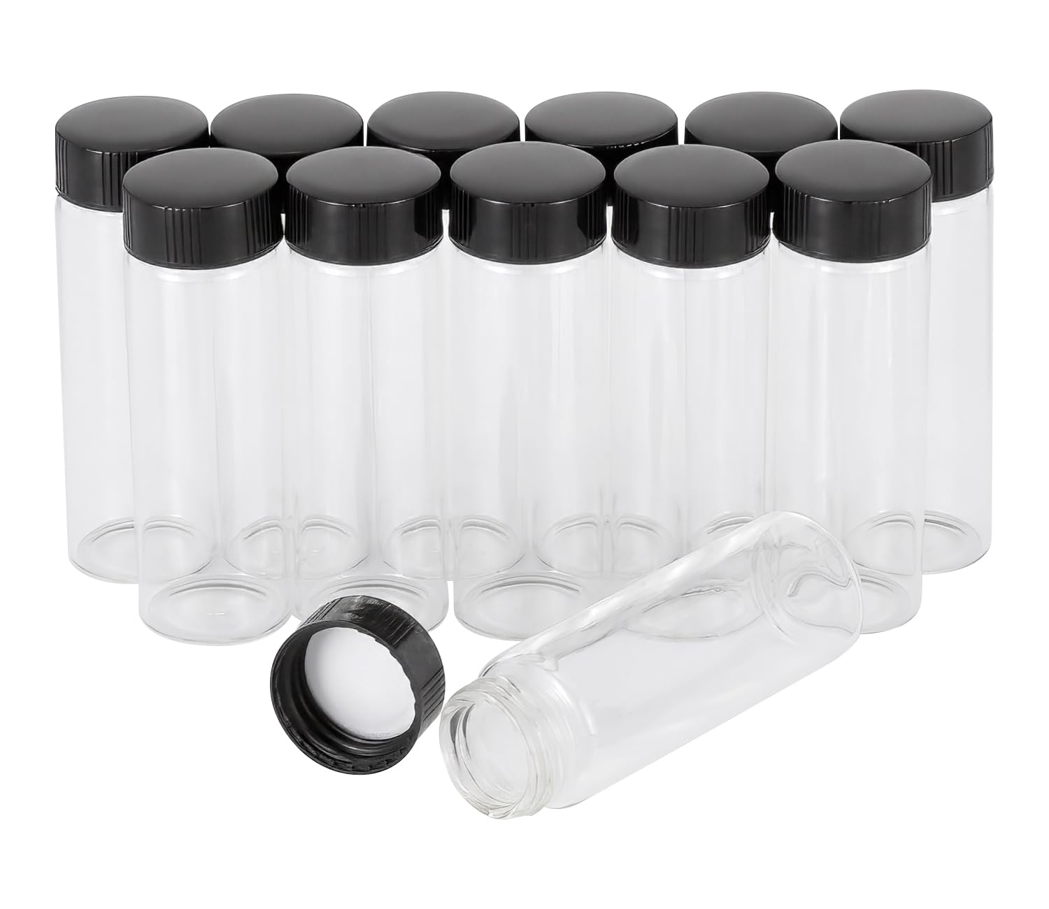 Pxyelec 12 Pack 30ml (1.05 Oz) Clear Glass Sample Vials with Lids, Small Empty Bottles for Travel, Perfume, Oil, Liquid, Cosmetic & Toiletry Refillable Storage Containers