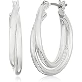 Nine West Women's Twisted Hoop Earrings Silver Tone