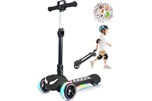 BLISSRIDE Balance Electric Scooter for Kids Ages 3-12, Full Body Lights Up, Stickers, Wide Deck, 3 Adjustable Heights, 5MPH Safe Speed, 90min Riding, Foldable 3 Wheel Electric Scooter for Kids Boys Girls