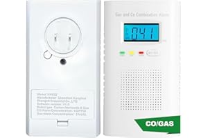 VZMCOV Combination Gas and Carbon Monoxide Detector Plug-in | CO Alarm & Natural Gas Combustible Detector | Digital Display, Battery Backup, Easy Install | for Home Kitchen Safety Monitoring 1-Pack