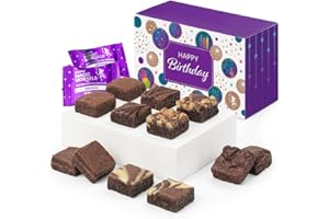 Fairytale Brownies Birthday Magic Morsel Dozen Individually Wrapped Gourmet Chocolate Food Gift Basket - 1.5 Inch x 1.5 Inch Bite-Size Brownies - 12 Pieces - Item HB412