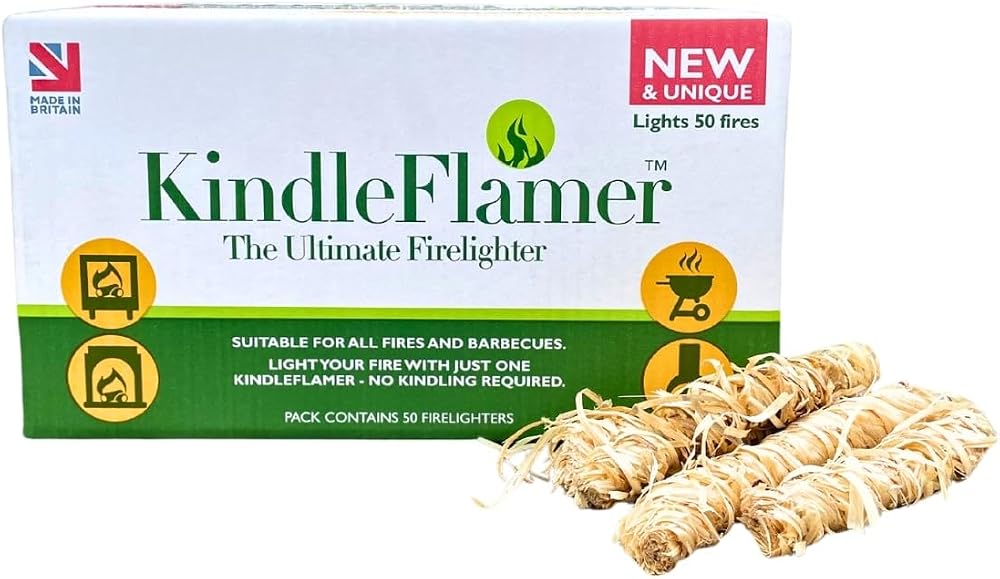 KindleFlamer 50 Natural Firelighters Kindling Wood Burner Firepit BBQ Pizza
