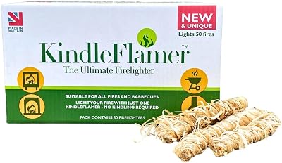KindleFlamer 50 Natural Firelighters Kindling Wood Burner Firepit BBQ Pizza