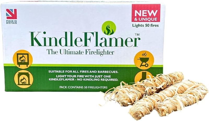 KindleFlamer 50 Natural Firelighters Kindling Wood Burner Firepit BBQ Pizza