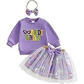 Yuufuniy Toddler Baby Girl Carnival Outfit Letter Sweatshirt Pullover Carnival Tulle Skirt And Headband Set Clothes