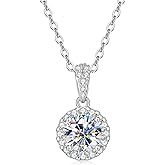 AINUOSHI Moissanite Necklace for Women - 925 Sterling Silver Moissanite Halo Pendant Necklace D Color VVS1 Clarity, White Gold Plated Dainty Necklace Jewelry Gifts for Wife Girlfriend Mom