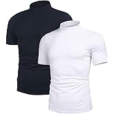 Poriff Men's Casual Mock Turtleneck Pullover Tops Short Sleeve Slim Fit T-Shirts Basic Solid Color Tees