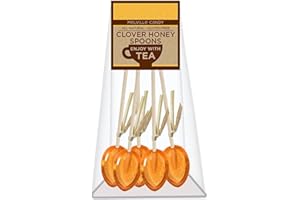 Melville Candy All Natural Honey Spoons – Clover Honey Spoons & Lollipops on Wooden Ball Sticks – Gluten-Free, Made in USA Stirrers for Tea, Coffee, & Hot Beverages - Individually Wrapped (5-count, Clover)