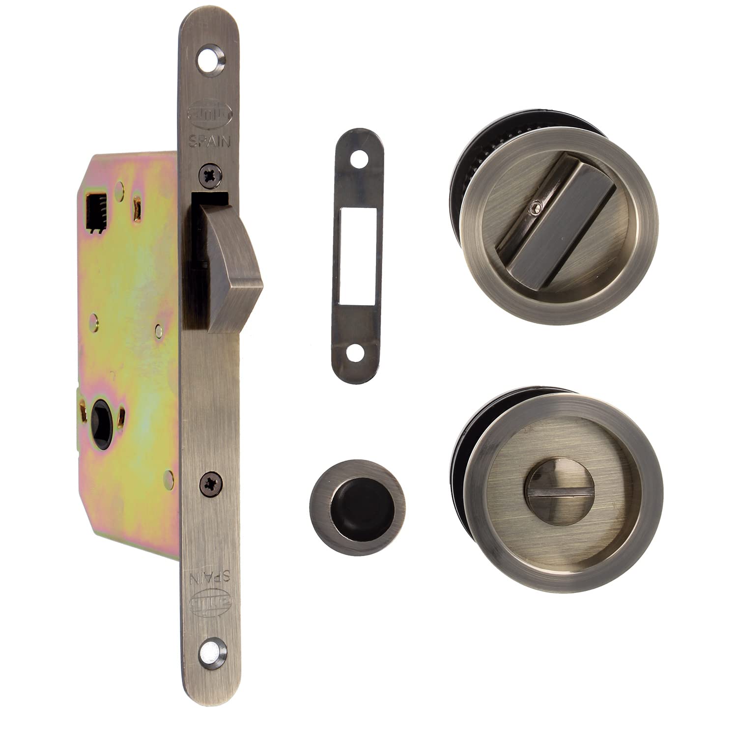 Amig - Mortice Lock Mod.611 with Clamping Lock and Handle for Sliding Doors Made of Wood with a Thickness of 35-40 mm | Input: 50 mm | Made of Steel with Leather Look