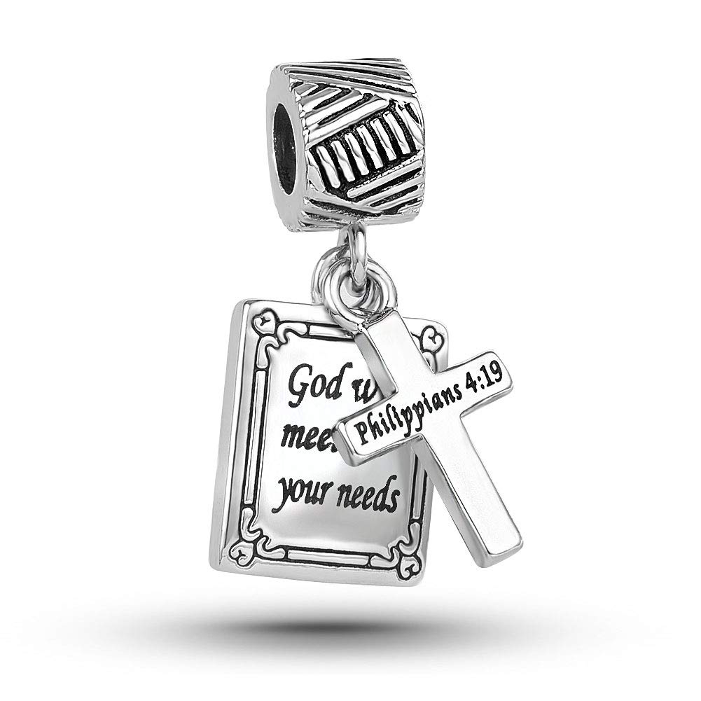 Philippians 4:19 Cross Bible Verse Charm fits Pandora Charms Bracelets Religion Birthday Jewellery Gift God Will Meet All Your Needs