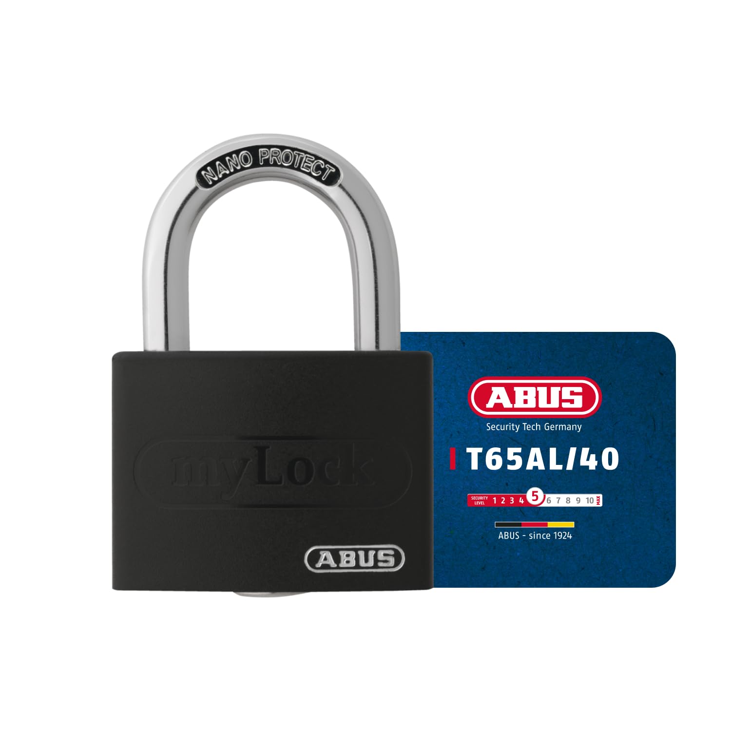 ABUS padlock T65AL/40 myLOCK - individually writable - locker lock - solid aluminium lock body - ABUS security level 5 - black