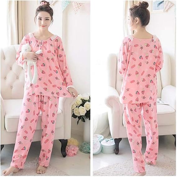 Amazon パジャマ レディース 長袖 薄手 可愛い 総柄 ゆったり 大きいサイズ ルームウェア 上下セット 長ズボン プルオーバー 秋 秋冬 入院 出産 おしゃれ パジャマ ルームウェアセット 通販