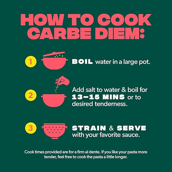 CARBE DIEM!, ELBOWS, LOWER NET CARB PASTA WITH TRADITIONAL FLAVOR & TEXTURE, 8 GRAMS OF PROTEIN, 55% FEWER NET CARBS & ONLY 110 CALORIES PER SERVING