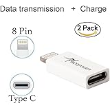 Type C to Lightning Adapter 2-Pack, Roopower Type-C(USB-C) to 8-Pin Lightning Charge and Sync Adapter - Data Sync your iPhone / iPad / iPod with USB-C Cables to Macbook Pro 2016 - White